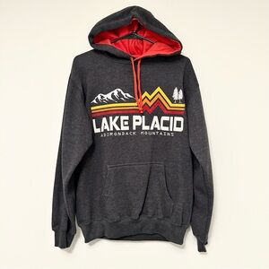 Lake Placid Adirondack Mountains New York Unisex Grey Red Vacation Hoodie Small